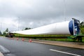 Soltau, Germany - August 28, 2021: Wind turbine blade transportation on truck