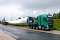 Soltau, Germany - August 28, 2021: Wind turbine blade transportation on truck