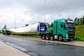 Soltau, Germany - August 28, 2021: Wind turbine blade transportation on truck