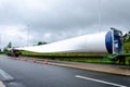 Soltau, Germany - August 28, 2021: Wind turbine blade transportation on truck