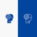 Solution, Brain, Gear, Man, Mechanism, Personal, Working Line and Glyph Solid icon Blue banner Line and Glyph Solid icon Blue Royalty Free Stock Photo