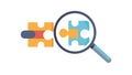 Solution Discovery Icon with Puzzle Pieces Magnifying Glass, vector design Generative AI Royalty Free Stock Photo