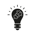 Solution Glyph Pictogram. Jigsaw in Light Bulb, Invention Strategy Solid Symbol. Success Innovation, Inspiration, Idea Royalty Free Stock Photo