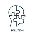 Solution in Human Head Line Icon. Person's Brain and Jigsaw, Creation Idea Concept Linear Pictogram. Thinking