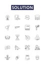 Solution line vector icons and signs. Answer, Resolve, Solve, Remedy, Cure, Strategy, Method, Approach outline vector