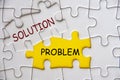 Solution and Problem text on jigsaw puzzle. Solving problem or issues Royalty Free Stock Photo