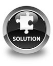 Solution (puzzle icon) glossy black round button Royalty Free Stock Photo