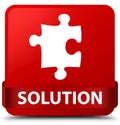 Solution (puzzle icon) red square button red ribbon in middle Royalty Free Stock Photo