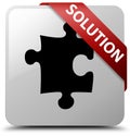 Solution (puzzle icon) white square button red ribbon in corner Royalty Free Stock Photo