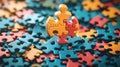 Solution, puzzle pieces, connecting, success, background, teamwork, concept, problem-solving, strategy,  marketing Royalty Free Stock Photo
