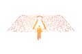 Solution searching, man finding exit in labyrinth, difficult and complicated situation, challenge metaphor