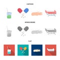 Solution, tablet, acupuncture, hospital gurney.Medicine set collection icons in cartoon,flat,monochrome style vector