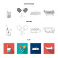Solution, tablet, acupuncture, hospital gurney.Medicine set collection icons in flat,outline,monochrome style vector