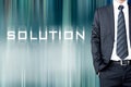 SOLUTION word on blur abstract background with businessman