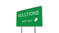 Solutions Next Exit Green Road Sign With Direction Arrow Isolated On White Background. Business Concept 3D Render Royalty Free Stock Photo