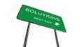 Solutions Next Exit Green Road Sign With Direction Arrow Isolated On White Background. Business Concept 3D Render Royalty Free Stock Photo