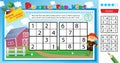 Solve the farm sudoku puzzle. Logic puzzle for kids. Education game for children. Worksheet vector design for schoolers Royalty Free Stock Photo