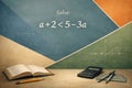Solve the Inequality a Plus 2 Less Than 5 Minus 3a With Tools and Materials for Math Study on a Desk Royalty Free Stock Photo