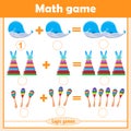 Solve math examples for addition. Educational game for kids. Fold toys: whale, pyramid, maracas.