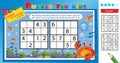 Solve the sudoku puzzle together with the fun little crab. Logic puzzle for kids. Education game for children. Worksheet vector Royalty Free Stock Photo