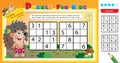 Solve the sudoku puzzle together with the little hedgehog. Logic puzzle for kids. Education game for children. Worksheet vector Royalty Free Stock Photo