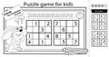 Solve the sudoku puzzle together with the little rabbit. Logic puzzle for kids. Education game for children. Coloring Page.