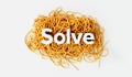 Solve word on a tangled pile of string. mental health and personal development. 3D Rendering