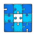 Solved puzzle without one piece sketch engraving Royalty Free Stock Photo