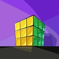 solved rubiks cube cartoon style on violet Royalty Free Stock Photo