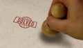 Solved stamp and hand stamping Royalty Free Stock Photo