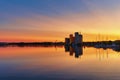 Solvesborg Harbor bay Sweden at Sunset twilight silhouette skyline