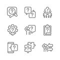 Solving different questions linear icons set Royalty Free Stock Photo