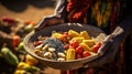 Solving hunger in Africa. Africa Hunger Crisis. People in Africa face acute food insecurity. African people hands with local foods Royalty Free Stock Photo