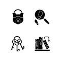 Solving mystery black glyph icons set on white space Royalty Free Stock Photo