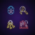 Solving mystery neon light icons set Royalty Free Stock Photo