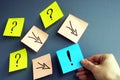 Solving of problem. Answer concept. Question marks and arrows to the exclamation mark. Royalty Free Stock Photo