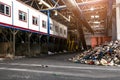 Solving problem of environmental pollution with waste as garbage processing plant - huge pile of garbage prepared for loading onto