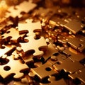 Solving the puzzle pieces for wealth and riches, with golden jigsaw