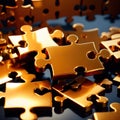 Solving the puzzle pieces for wealth and riches, with golden jigsaw