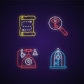 Solving quest neon light icons set Royalty Free Stock Photo