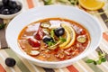 Solyanka Russian Sausage Soup Dish Side View Royalty Free Stock Photo