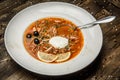 Solyanka - Russian traditional meat soup Royalty Free Stock Photo