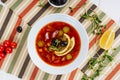 Solyanka Russian Traditional Soup Dish Flat Lay Royalty Free Stock Photo