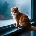 A Somali Cat\'s Gaze on a Snowy Winter Day.