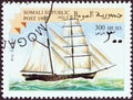 SOMALIA - CIRCA 1998: A stamp printed in Somalia shows a brig sailing ship, circa 1998.