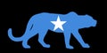 Somalia flag over leopard national animal vector silhouette illustration isolated on black background.