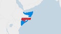 Somalia map highlighted in Somalia flag colors and pin of country capital Mogadishu Royalty Free Stock Photo