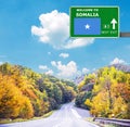 Somalia road sign against clear blue sky