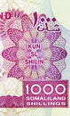 1000 Somaliland Shillings banknote, Bank of Somaliland, closeup bill fragment shows Face value in text and numeral