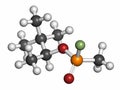 Soman nerve agent molecule (chemical weapon). Atoms are represented as spheres with conventional color coding: hydrogen (white), Royalty Free Stock Photo